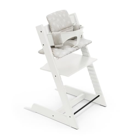 Stokke Tripp Trapp Hochstuhl (White) mit OCS-Kissen (Star Silver) - Enthält Tripp Trapp Stuhl, Baby Set2 für Kinder von 6-36 Monaten & ein Kissen - Verstellbar, ergonomisch & leicht zu reinigen