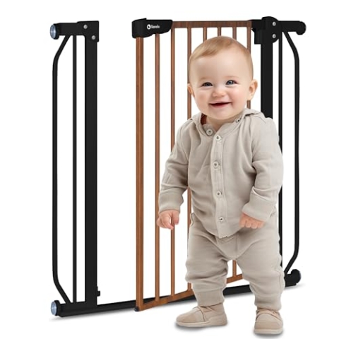 LIONELO Truus Slim Sicherheitstor, Verstellbare Breite von 75 bis 105 cm mit Press-Fit, Höhe 77 cm Öffnung in beide Richtungen Selbstverriegelung, abgerundete Kanten