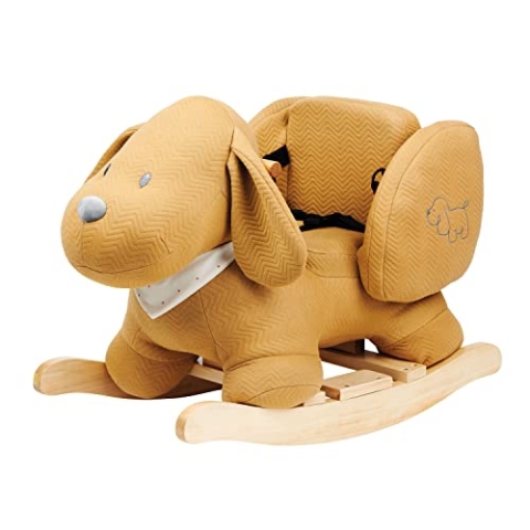 Nattou Schaukeltier, Hund Charlie, Inkl. Sicherheitsgurt, Fröhliches Hin- und Herschaukeln, 63 x 33 x 45,5 cm, Vegan, Jacquard, Polyester/Holz, Karamell