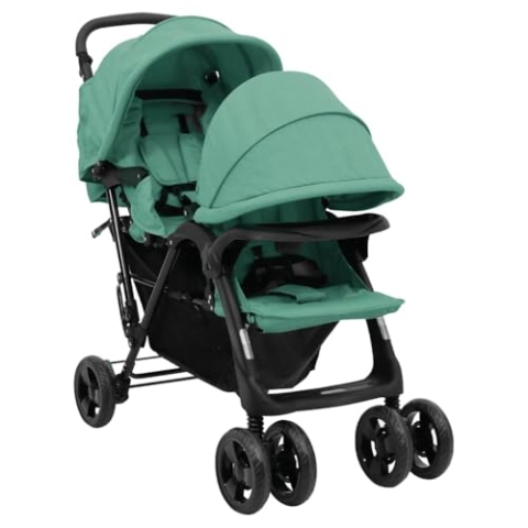 Tag und Nacht – Tag und Nacht Tandem-Mandem-Kinderwagen aus grünem Stahl