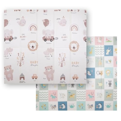 KiddyMoon Babymatte Zweiseitige Krabbelmatte Schaumstoffmatte Für Kinder Kindermatte Kindgerechte Muster Spielplatz Entwicklung Sicherer Bequemer Für Drinnen Draußen 180X200x1cm, Braun-Elefant