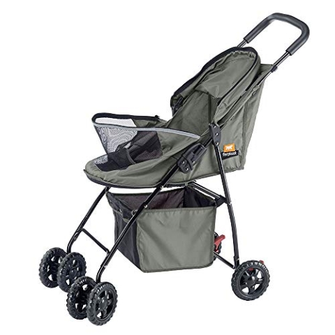 Ferplast Haustierwagen für kleine Hunde GLOBETROTTER Faltbarer Buggy für kleine Hunde bis 9 kg, Faltdach, Vollständig zusammenfaltbar, Ausgestattet mit Korb und Rädern, 80 x 42 x H 95 cm