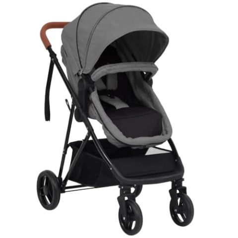 2-in-1 Kinderwagen Hellgrau und Schwarz Stahl