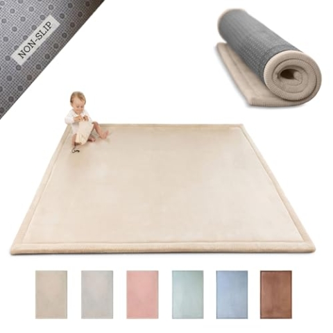 Wolkenweiche Spielmatte Baby 200x150x2cm, beige – Kinderzimmer Teppich mit hochwertigem Memory-Schaum – Krabbelmatte Baby mit rutschfester Unterseite – Krabbeldecke Baby, Kinderteppich, Tatami Matte