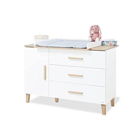 PINOLINO Wickelkommode „Lumi” extrabreit, mit abnehmbarem Wickelaufsatz, 3 Schubkästen und 1 Tür, Self-Soft-Close, weiß