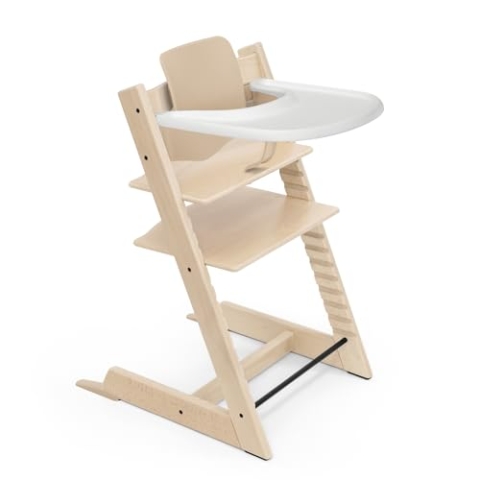 Stokke Tripp Trapp Hochstuhl (Natural) mit Stokke Tray (White) - ein verstellbares, ergonomisches und leicht zu reinigendes Babyset für Kinder im Alter von 6-36 Monaten