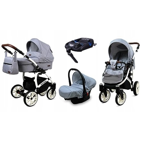BabyLux® Kinderwagen Set 4 in 1 - Optimal - incl. Babywanne, Buggy Sportsitz, Auto-Babyschale, ISOFIX-Basisstation - Autositz - Kinderwagenset - Kombikinderwagen mit Wickeltasche usw.