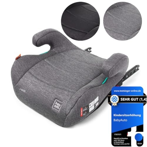 BABYAUTO Sitzerhöhung Auto Kinder ISOFIX, ECE R129 Kindersitzerhöhung Sitzschale Auto, Gruppe 3 (22-36kg/5-12 Jahre) 125-150 cm iSize, Extra Gepolstert für mehr Komfort, Grau