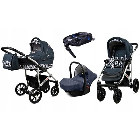 BabyLux® Kinderwagen Set 4 in 1 - Largo - incl. Babywanne, Buggy Sportsitz, Auto-Babyschale, ISOFIX-Basisstation - Autositz - Kinderwagenset - Kombikinderwagen mit Wickeltasche usw.