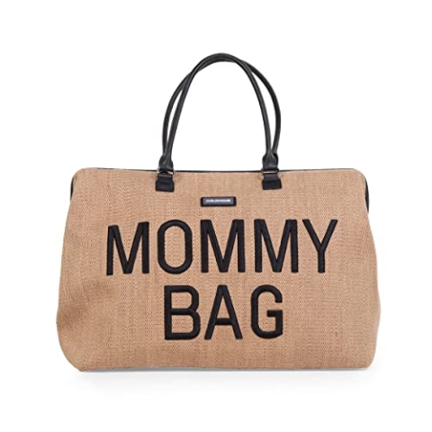 Childhome, Mommy Bag, Wickeltasche, Kliniktasche, Reisetasche, großes Fassungsvermögen, Wickelauflage, verstellbarer Schultergurt, unterteilt, Isoliertasche, Durchgang für Trolleygriff, Raffia