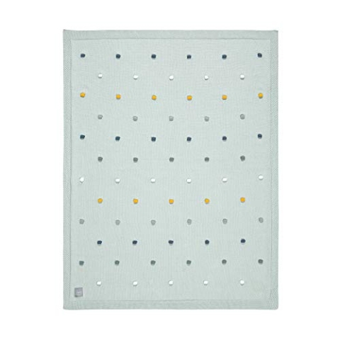 LÄSSIG Babystrickdecke Kuscheldecke Babydecke gestrickt 100% Bio Baumwolle GOTS/Knitted Blanket Dots light mint