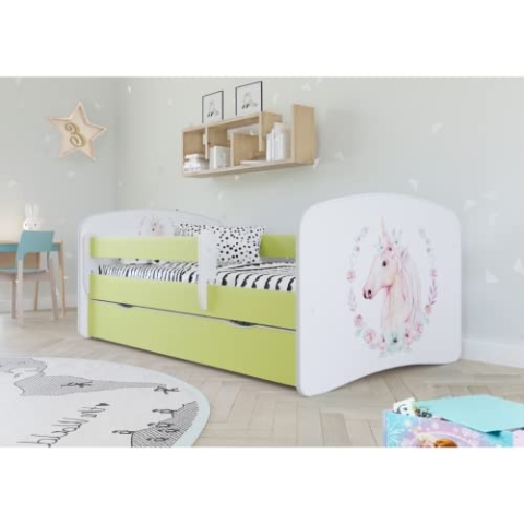 KOCOT KIDS Babybett 2 grün mit Schublade und Matratze 140/70 cm