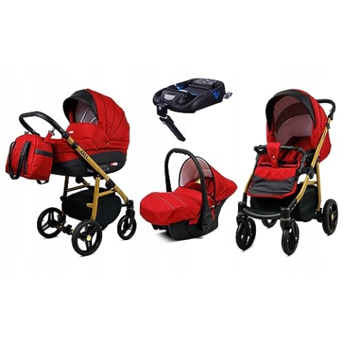 BabyLux® Kinderwagen Set 4 in 1 - Axel - incl. Babywanne, Buggy Sportsitz, Auto-Babyschale, ISOFIX-Basisstation - Autositz - Kinderwagenset - Kombikinderwagen mit Wickeltasche usw.