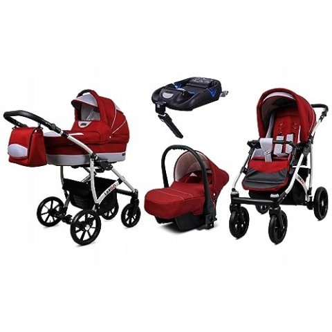 BabyLux® Kinderwagen Set 4 in 1 - Largo - incl. Babywanne, Buggy Sportsitz, Auto-Babyschale, ISOFIX-Basisstation - Autositz - Kinderwagenset - Kombikinderwagen mit Wickeltasche usw.