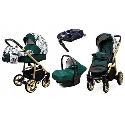BabyLux® Kinderwagen Set 4 in 1 - Color Lux - incl. Babywanne, Buggy Sportsitz, Auto-Babyschale, ISOFIX-Basisstation - Autositz - Kinderwagenset - Kombikinderwagen mit Wickeltasche usw.