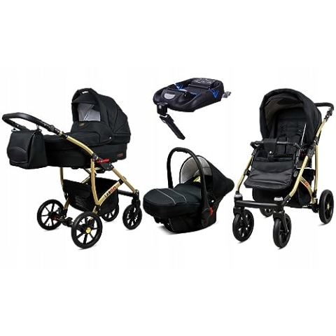 BabyLux® Kinderwagen Set 4 in 1 - Largo - incl. Babywanne, Buggy Sportsitz, Auto-Babyschale, ISOFIX-Basisstation - Autositz - Kinderwagenset - Kombikinderwagen mit Wickeltasche usw.