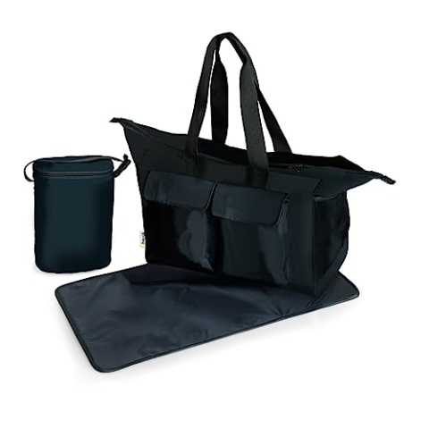 Hauck Care Me Große Multifunktionale Wickeltasche inklusive Wickel-Unterlage, Isolierter Flaschenhalter - schwarz