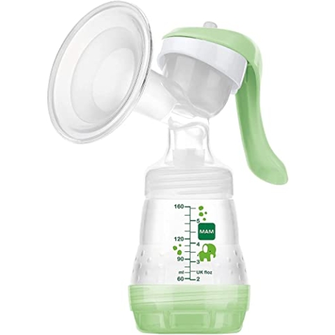 MAM Handmilchpumpe – Komfortable und kompakte Milchpumpe, einzigartig upgradebar – Handpumpe für Muttermilch inkl. 1 x MAM Easy Start Anti-Colic Flasche