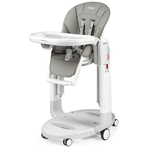 Peg Perego Tatamia Follow Me Multifunktions-Hochstuhl für Neugeborene, Babywippe, Schaukelstuhl, 6 Räder, zusammenklappbar, für Kinder von 0 bis 3 Jahren (0-15 kg), Ice