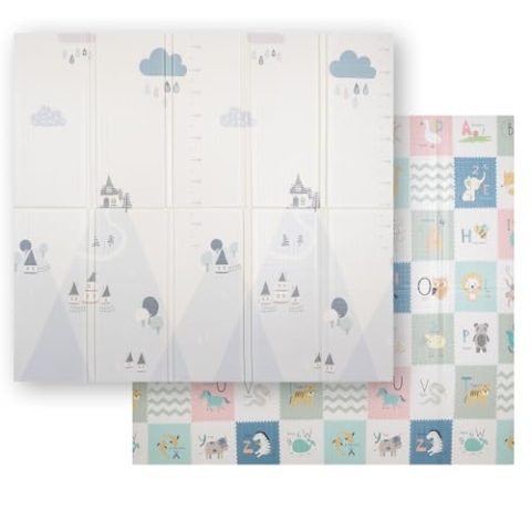 KiddyMoon Babymatte Zweiseitige Krabbelmatte Schaumstoffmatte Für Kinder Kindermatte Kindgerechte Muster Spielplatz Entwicklung Sicherer Bequemer Für Drinnen Draußen 180X200x1,5Cm, Grau-Bergen