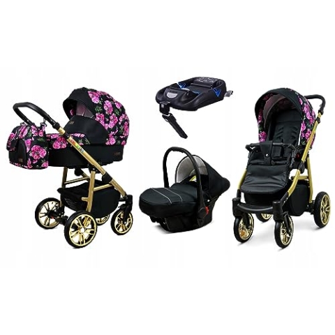 BabyLux® Kinderwagen Set 4 in 1 - Color Lux - incl. Babywanne, Buggy Sportsitz, Auto-Babyschale, ISOFIX-Basisstation - Autositz - Kinderwagenset - Kombikinderwagen mit Wickeltasche usw.