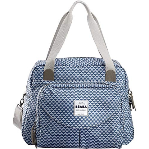 Béaba – Wickeltasche Genève II – Modulierbar, vielfältige Staumöglichkeiten – Vordertasche, Wickelunterlage – Isolierfach für Babynahrung, Befestigung für Kinderwagen – blau