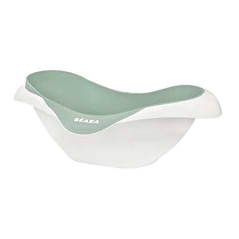 BEABA - Babywanne - Rutschsicher und Komfortabel - Ergonomisch und Vielseitig - Weiches und Sanftes Material - Stöpsel - Camélé'O - Made in France - Salbeigrün