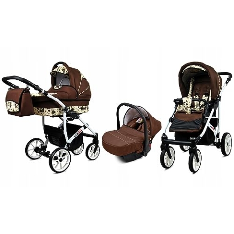 BabyLux® Bambimo Kinderwagen Set 3 in 1 - Largo - incl. Babywanne, Buggy Sportsitz, Auto-Babyschale - Autositz - Kinderwagenset - Kombikinderwagen mit Wickeltasche, Regenschutz usw.