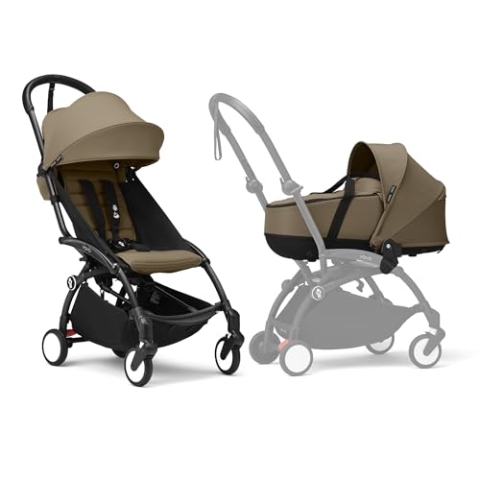 Stokke YOYO3 Kinderwagen mit Liegewanne - Enthält schwarzem Rahmen, YOYO 6 + Textilset (Toffee) & Liegewanne (Toffee)