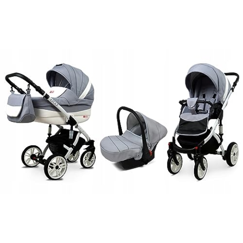 BabyLux® Bambimo Kinderwagen Set 3 in 1 - Lilly - incl. Babywanne, Buggy Sportsitz, Auto-Babyschale - Autositz - Kinderwagenset - Kombikinderwagen mit Wickeltasche, Regenschutz usw.