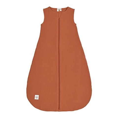 LÄSSIG Baby Sommerschlafsack ohne Ärmel Muslin Baumwolle GOTS zertifiziert unisex/Muslin Sleeping Bag rust, Größe 62/68 3-6 Monate