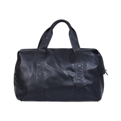 CHILDHOME, Mommy Bag, Wickeltasche, Mutterschaft, Reisetasche, großes Fassungsvermögen, Wickelunterlage, verstellbarer Schultergurt, unterteilt, Isolierfach,Kofferdurchführung, Kunstleder Schwarz