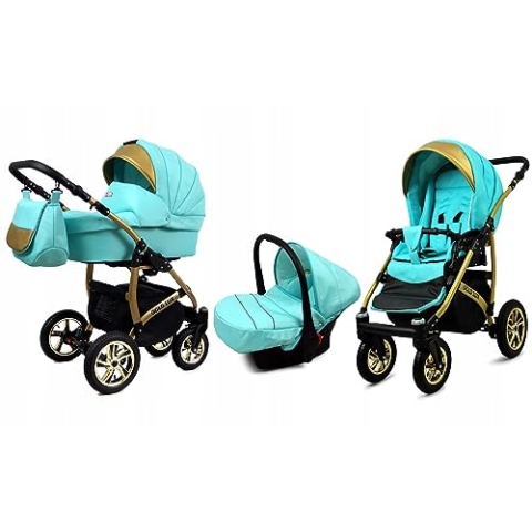 BabyLux® Bambimo Kinderwagen Set 3 in 1 - Gold Lux - incl. Babywanne, Buggy Sportsitz, Auto-Babyschale - Autositz - Kinderwagenset - Kombikinderwagen mit Wickeltasche, Regenschutz usw.