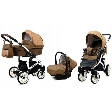 BabyLux® Bambimo Kinderwagen Set 3 in 1 - Optimal - incl. Babywanne, Buggy Sportsitz, Auto-Babyschale - Autositz - Kinderwagenset - Kombikinderwagen mit Wickeltasche, Regenschutz usw.