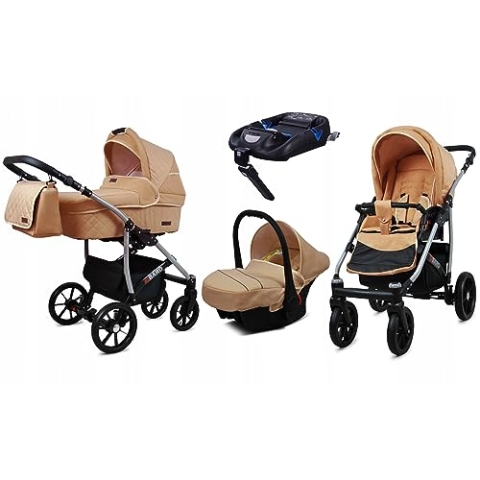 BabyLux® Kinderwagen Set 4 in 1 - Qbaro - incl. Babywanne, Buggy Sportsitz, Auto-Babyschale, ISOFIX-Basisstation - Autositz - Kinderwagenset - Kombikinderwagen mit Wickeltasche usw.