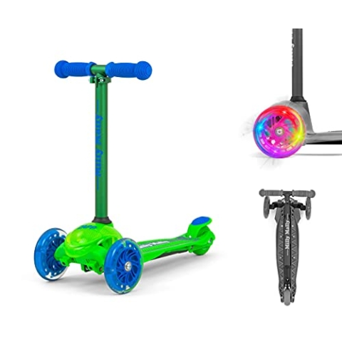 Milly Mally Zapp Kinder Roller mit 3 PU LED Rädern faltbar Scooter für Kinder ab 3 Jahren maximale Belastung 50 kg Grün