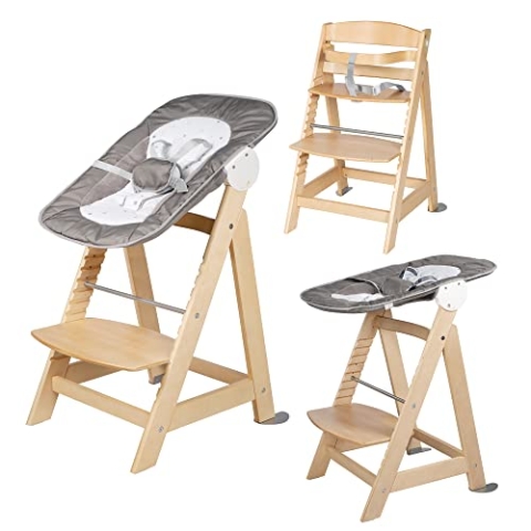 roba Born Up Babyhochstuhl Set 2in1 + Neugeborenen Aufsatz 'Sternenzauber' mit Liegefunktion - Kinderhochstuhl ab Geburt - Holz natur