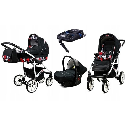 BabyLux® Kinderwagen Set 4 in 1 - Largo - incl. Babywanne, Buggy Sportsitz, Auto-Babyschale, ISOFIX-Basisstation - Autositz - Kinderwagenset - Kombikinderwagen mit Wickeltasche usw.