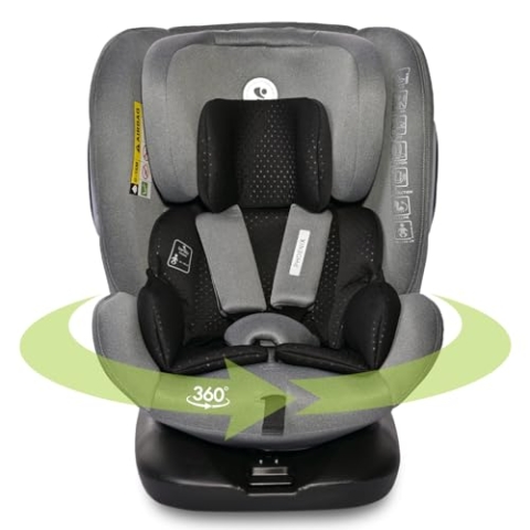 Lorelli Auto Kindersitz Phoenix mit Isofix, 360 Grad drehbar, (0-36 kg) Mitwachsender Autositz i-Size 40-150cm - Gruppe 0+/1/2/3, Babysitz ab Geburt, 5-Punkt-Gurt, Einstellbare Kopfstütze, grau