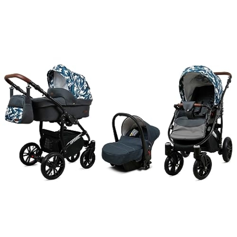 BabyLux® Bambimo Kinderwagen Set 3 in 1 - Optimal - incl. Babywanne, Buggy Sportsitz, Auto-Babyschale - Autositz - Kinderwagenset - Kombikinderwagen mit Wickeltasche, Regenschutz usw.