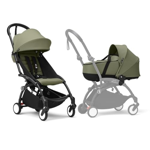 Stokke YOYO3 Kinderwagen mit Liegewanne - Enthält schwarzem Rahmen, YOYO 6 + Textilset (Olive) & Liegewanne (Olive)