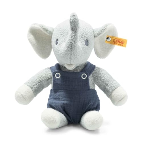 Steiff cuddly toy Eliot elephant, cute stuffed animal, boys, girls & babies from 0 months, plush toy 26 cm, light grey, 242403