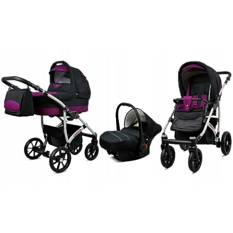 BabyLux® Bambimo Kinderwagen Set 3 in 1 - Largo - incl. Babywanne, Buggy Sportsitz, Auto-Babyschale - Autositz - Kinderwagenset - Kombikinderwagen mit Wickeltasche, Regenschutz usw.