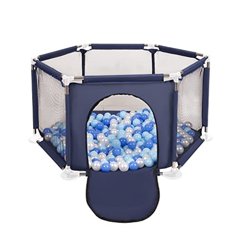 Selonis Sechseckiger Laufstall Mit 100 Bälle Laufgitter Für Kinder, Blau:Babyblau/Blau/Perle
