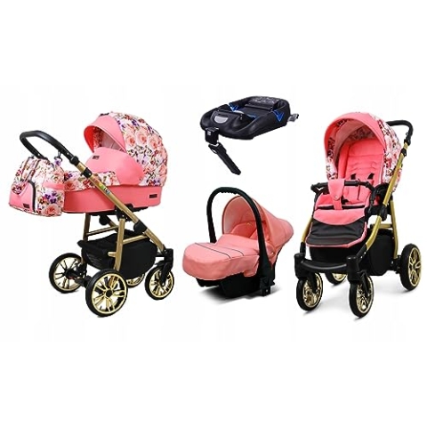 BabyLux® Kinderwagen Set 4 in 1 - Color Lux - incl. Babywanne, Buggy Sportsitz, Auto-Babyschale, ISOFIX-Basisstation - Autositz - Kinderwagenset - Kombikinderwagen mit Wickeltasche usw.