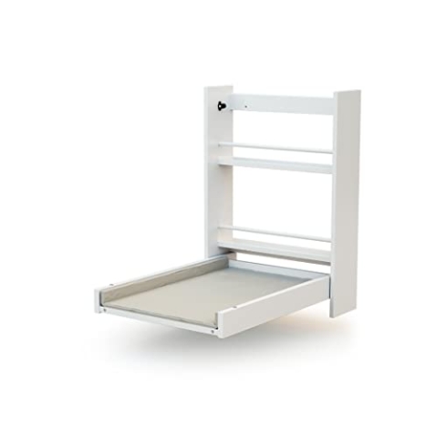 AT4 - Wandmontierter Wickeltisch + ESSENTIEL-Matratze Weiß | Maße geöffnet (L x B x H): 56 x 77,5 x 78 cm | Gefaltet (L x B x H): 56 x 18 x 78 cm | Matratze inklusive | Einfache Einhandbedienung