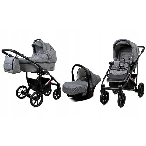BabyLux® Bambimo Kinderwagen Set 3 in 1 - Largo - incl. Babywanne, Buggy Sportsitz, Auto-Babyschale - Autositz - Kinderwagenset - Kombikinderwagen mit Wickeltasche, Regenschutz usw.