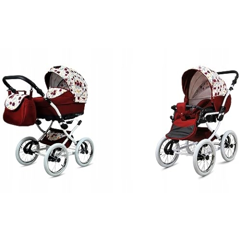 BabyLux® Bambimo Kinderwagen Set 2 in 1 - Margaret White - incl. Babywanne, Buggy Sportsitz - Kinderwagenset - Kombikinderwagen mit Wickeltasche, Regenschutz, Moskitonetz, Cupholder usw.