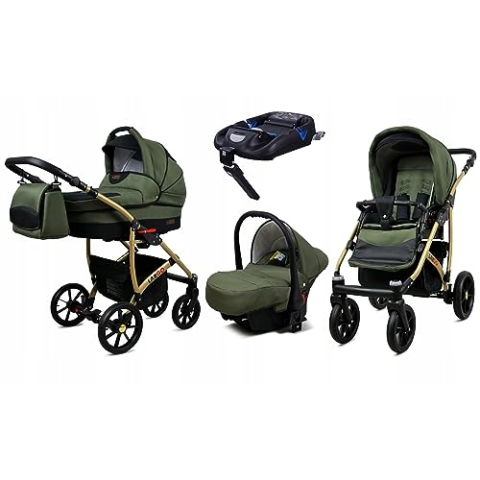 BabyLux® Kinderwagen Set 4 in 1 - Largo - incl. Babywanne, Buggy Sportsitz, Auto-Babyschale, ISOFIX-Basisstation - Autositz - Kinderwagenset - Kombikinderwagen mit Wickeltasche usw.