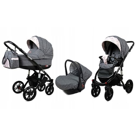 BabyLux® Bambimo Kinderwagen Set 3 in 1 - Lumio - incl. Babywanne, Buggy Sportsitz, Auto-Babyschale - Autositz - Kinderwagenset - Kombikinderwagen mit Wickeltasche, Regenschutz usw.